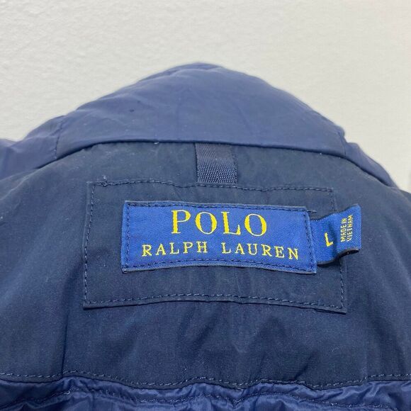 Polo Ralph Lauren Hooded Anorak Down Jacket Coat Navy Blue Men’s Size Large - Picture 11 of 12
